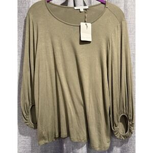 Green Envelope Top Women's Size L Green 3/4 Balloon Sleeve Scoop Neck Blouse NWT